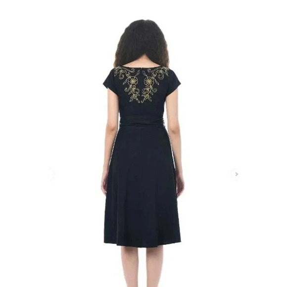 eShakti Size S Black Filigree Embellished Poplin Midi Dress - Picture 3 of 8